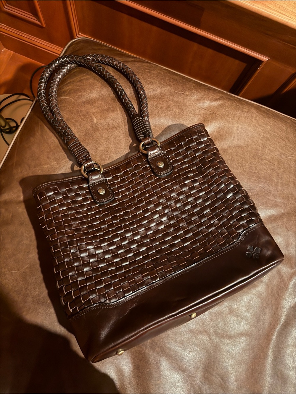 Patricia Nash Discovery Collection Lesina Woven Leather Tote – Chocolate - Picture 2 of 11